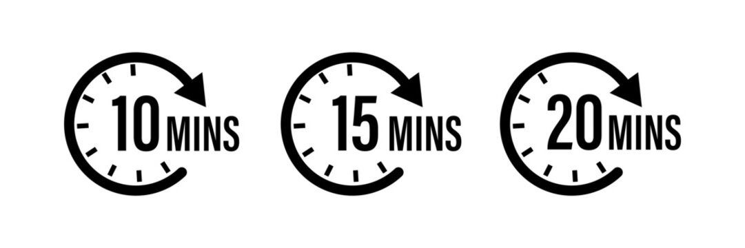 Timers for 10, 15, and 20 minutes vector icon
