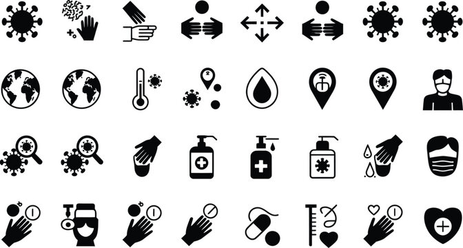 Flat icons set for health safety and hygiene Vector