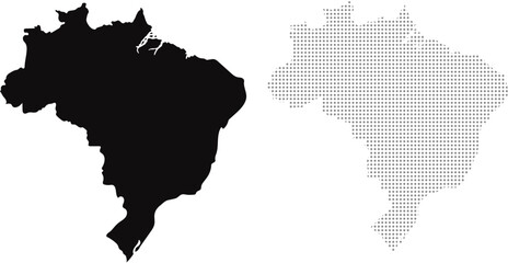 Brazil map silhouette set with solid black and dotted halftone geographic shapes © SAAD