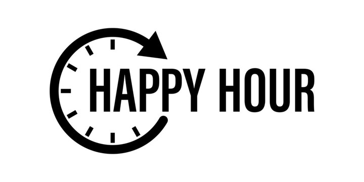 Happy hour with clock on white background vector