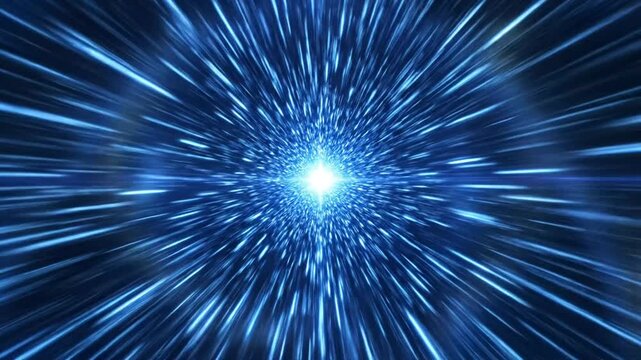 Blue light speed hyperspace starburst abstract background.
