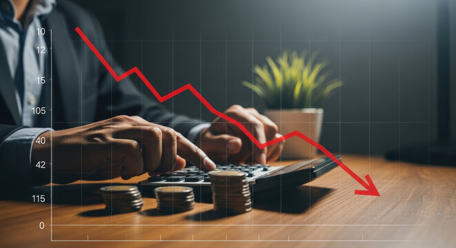 Financial Loss Depression Decline Decrease Stock Market Investment Bankruptcy Economy Crisis Money Inflation Concept Downturn Recession Risk Negative Trend