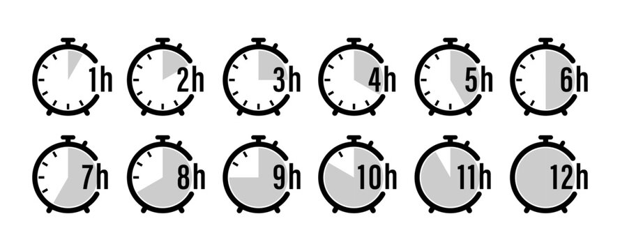 Time icon Set vector 1 hour to 12 hours.
