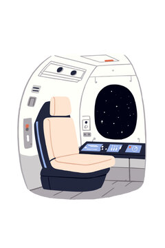 Futuristic Micro-Shuttle Interior with Curved Pilot Seat and Starfield View