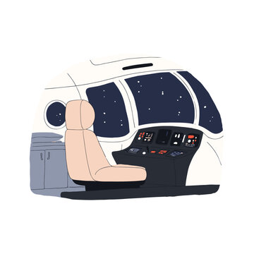 Futuristic Micro-Shuttle Interior with Curved Pilot Seat and Starfield View