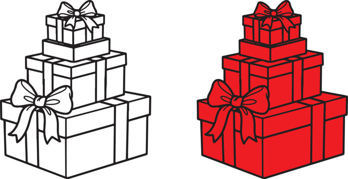 Colorful illustration of stacked gift boxes with bows