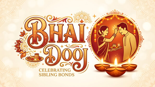 Bhai dooj festival greeting with diya lamp and text