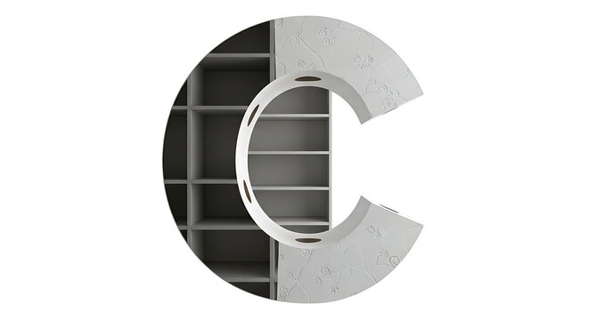 Stylized "C" formed by a bookshelf, white background