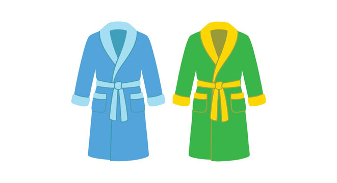 Blue and green bathrobes flat vector illustration on a white background