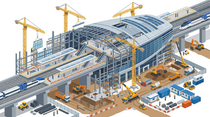 Fototapeta premium Modern high-speed train station under construction, showcasing advanced infrastructure development and engineering progress