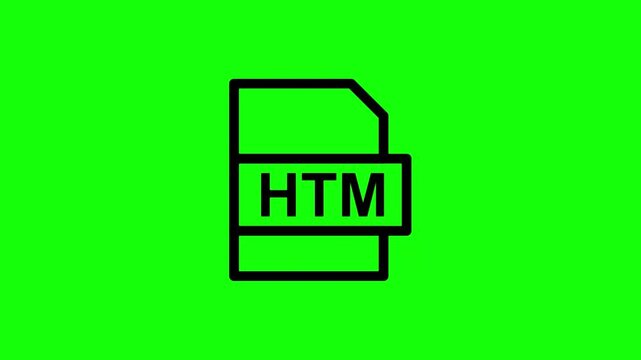Animated HTM file format icon for web development and internet programming on green screen background.