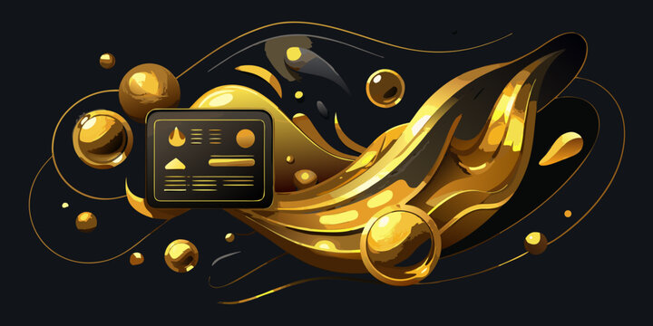 Abstract luxury golden liquid flow and credit card icon, vector