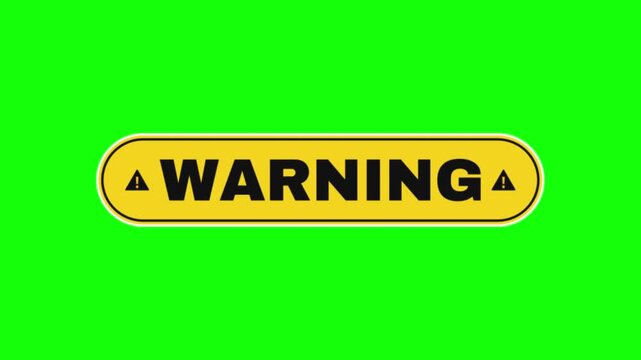 Animated warning sign collection with various styles isolated on a green screen background.