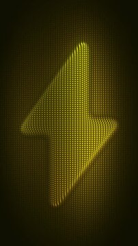 Golden Lightning Bolt Symbol Particle Animation on Dark Background, Glowing Dot Grid Waving Animation Motion Graphics Seamless Loop, 4K
