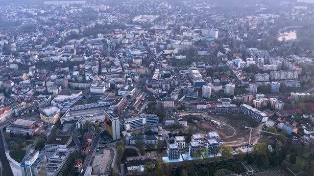 Aerial drone panorama of Liberec cityscape, Czech Republic. Hyperlapse