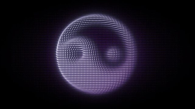 Purple Yin Yang Symbol Particle Animation on Dark Background, Glowing Dot Grid Rotating Animation Motion Graphics Seamless Loop, 4K