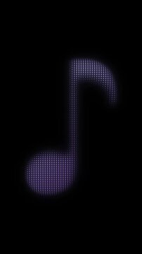 Purple Music Note Symbol Particle Animation on Dark Background, Glowing Dot Grid Vertical Scanning Animation Motion Graphics Seamless Loop, 4K