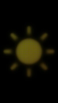 Golden Sun Symbol Particle Animation on Dark Background, Glowing Dot Grid Vertical Scanning Animation Motion Graphics Seamless Loop, 4K