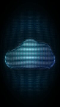 Blue Cloud Symbol Particle Animation on Dark Background, Glowing Dot Grid Pulsing Animation Motion Graphics Seamless Loop, 4K