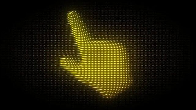 Golden 3D Finger Tap Gesture Symbol Particle Animation on Dark Background, Glowing Dot Grid Rotating Animation Motion Graphics Seamless Loop, 4K