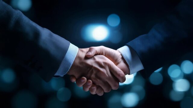 Business partners shaking hands in dark corporate environment, successful agreement, partnership, trust, negotiation and professional business deal concept. business handshake