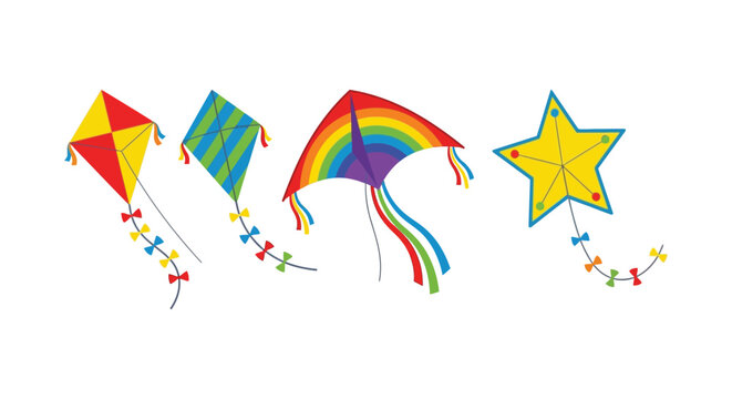 Colorful Kites Collection Vector Illustration With White Background kite flying