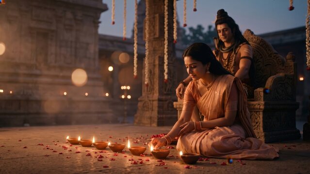 Parvati Lighting Diyas &ndash; Shiva Divine Devotion Temple Glow