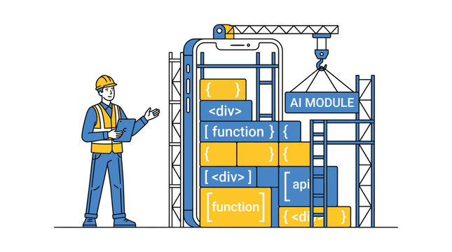 Mobile App Development and AI Integration Illustration