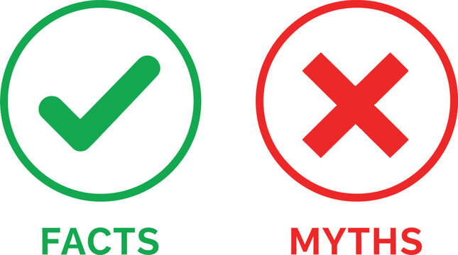 Facts versus myths checkmark and cross icons for comparing true and false information Vector