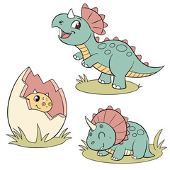 Triceratops dinosaur family with baby hatching from egg dinosaur triceratops hatching prehistoric creature © Laki Khatun