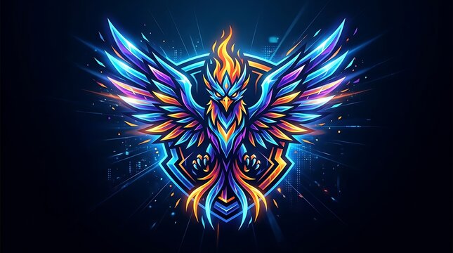 Stylized neon phoenix mascot logo for gaming and esports teams