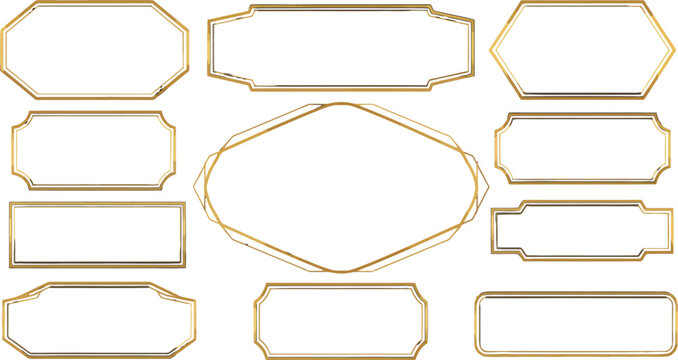 Set of golden geometric frames and decorative borders for wedding invitations and luxury stationery design vector illustration