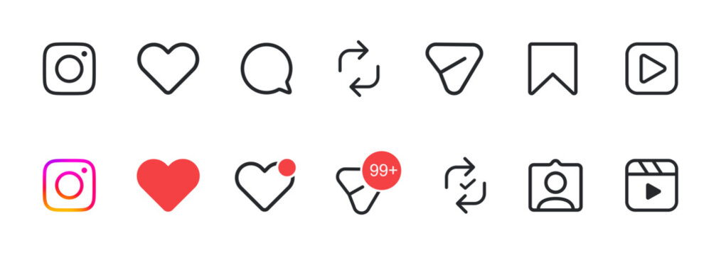 2026 new instagram social media icon set outline vector ui interface symbols like comment share repost reels video bookmark pack