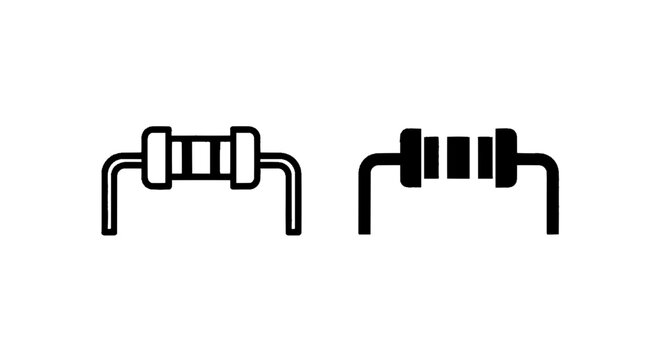 Minimal black silhouette icon, simple flat vector, bold black shape, no, no shading resistor electronic component icon set on a, flat icon style