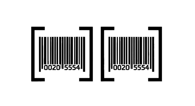 Minimal black silhouette icon, simple flat vector, bold black shape, no, no shading two barcode icons with digital numbers on a, flat icon style