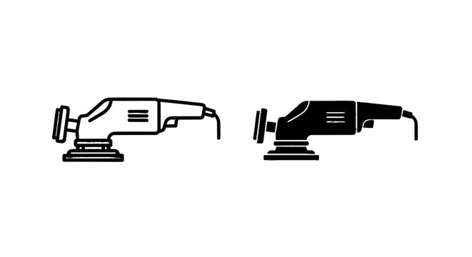 Minimal black silhouette icon, simple flat vector, bold black shape, no, no shading dual action car polisher machine icon set on a, flat icon style