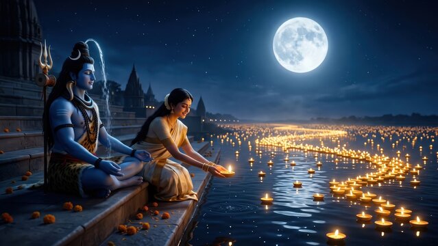 Shiva Parvati Ganga Night &ndash; Sacred River Divine Moonlight