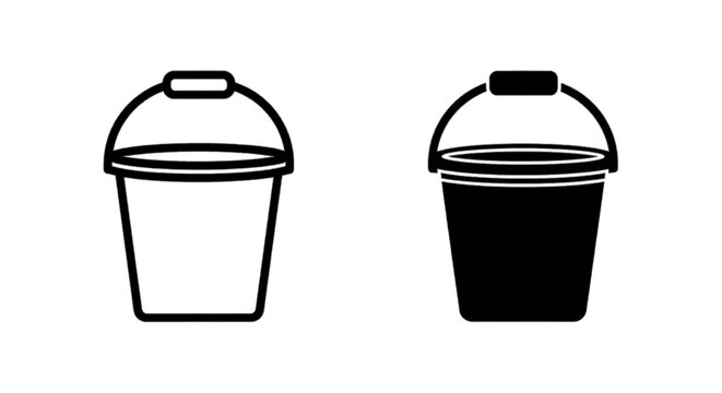 Minimal black silhouette icon, simple flat vector, bold black shape, no, no shading set of bucket icons, outline and solid style, vector illustration on a, flat icon style
