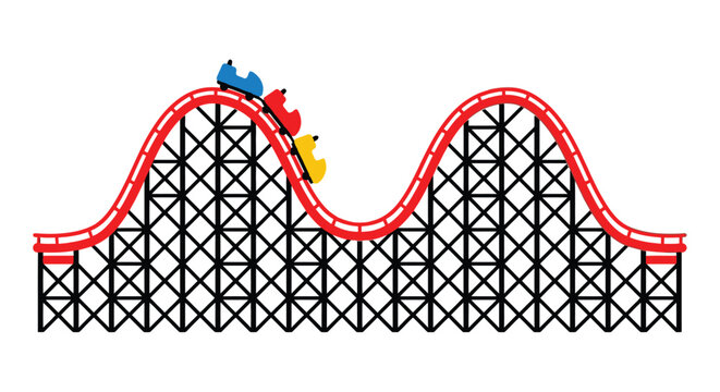 Rollercoaster Track With Cars Vector Illustration On White Background amusement