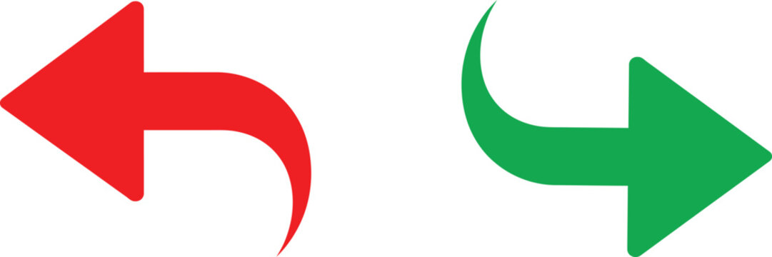 Red undo arrow and green redo arrow icon set Vector