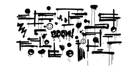 Black spray paint graffiti marks with drips and abstract shapes ©  creative  marlia