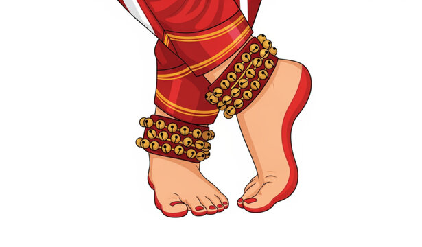 Indian Classical Dance Feet Vector Illustration with Alta and Nupur Anklets
