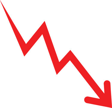 Red zigzag arrow pointing down showing a sharp decline or financial drop Vector