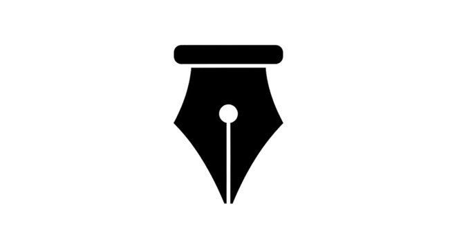 Minimal black silhouette icon, simple flat vector, bold black shape, no, no shading fountain pen nib icon on a, flat icon style