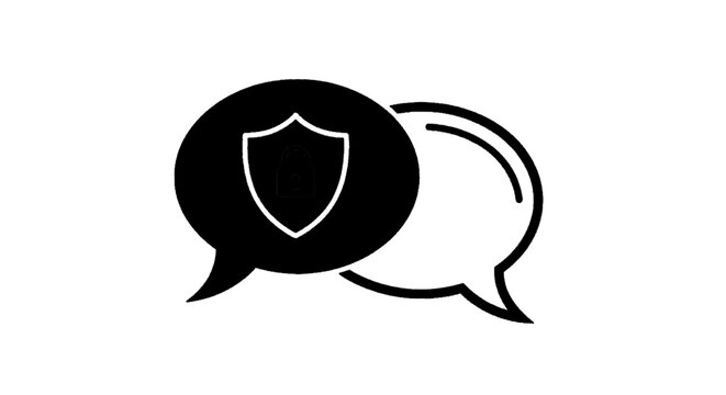 Minimal black silhouette icon, simple flat vector, bold black shape, no, no shading secure chat icon, encrypted communication symbol, protected messaging vector on a, flat icon style