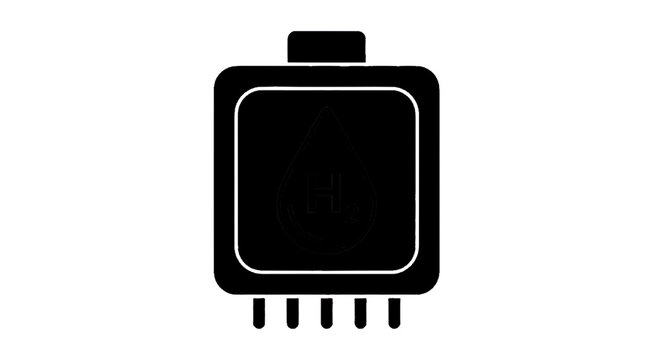 Minimal black silhouette icon, simple flat vector, bold black shape, no, no shading hydrogen fuel cell icon, clean energy technology symbol on a, flat icon style