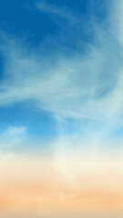 Obraz premium Gradient sky mobile wallpaper with blue and orange hues, soft clouds