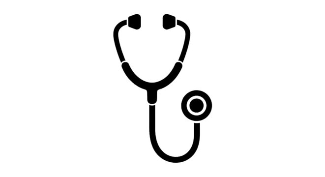 Minimal black silhouette icon, simple flat vector, bold black shape, no, no shading stethoscope icon vector illustration on a, flat icon style