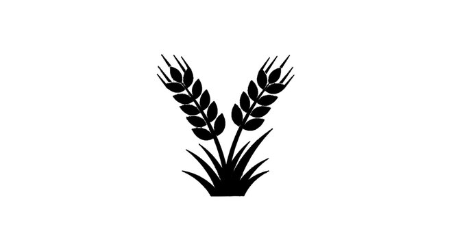 Minimal black silhouette icon, simple flat vector, bold black shape, no, no shading black silhouette of two wheat stalks with leaves on a, flat icon style