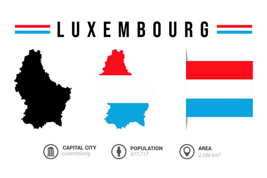 Black silhouette of Luxembourg country map and flag